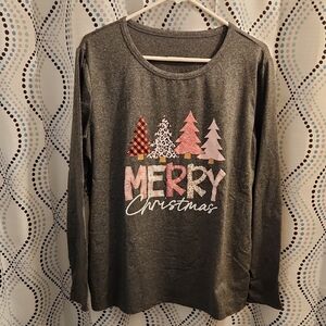 Amazon Essentials Gray Merry Christmas Long Sleeve Tee